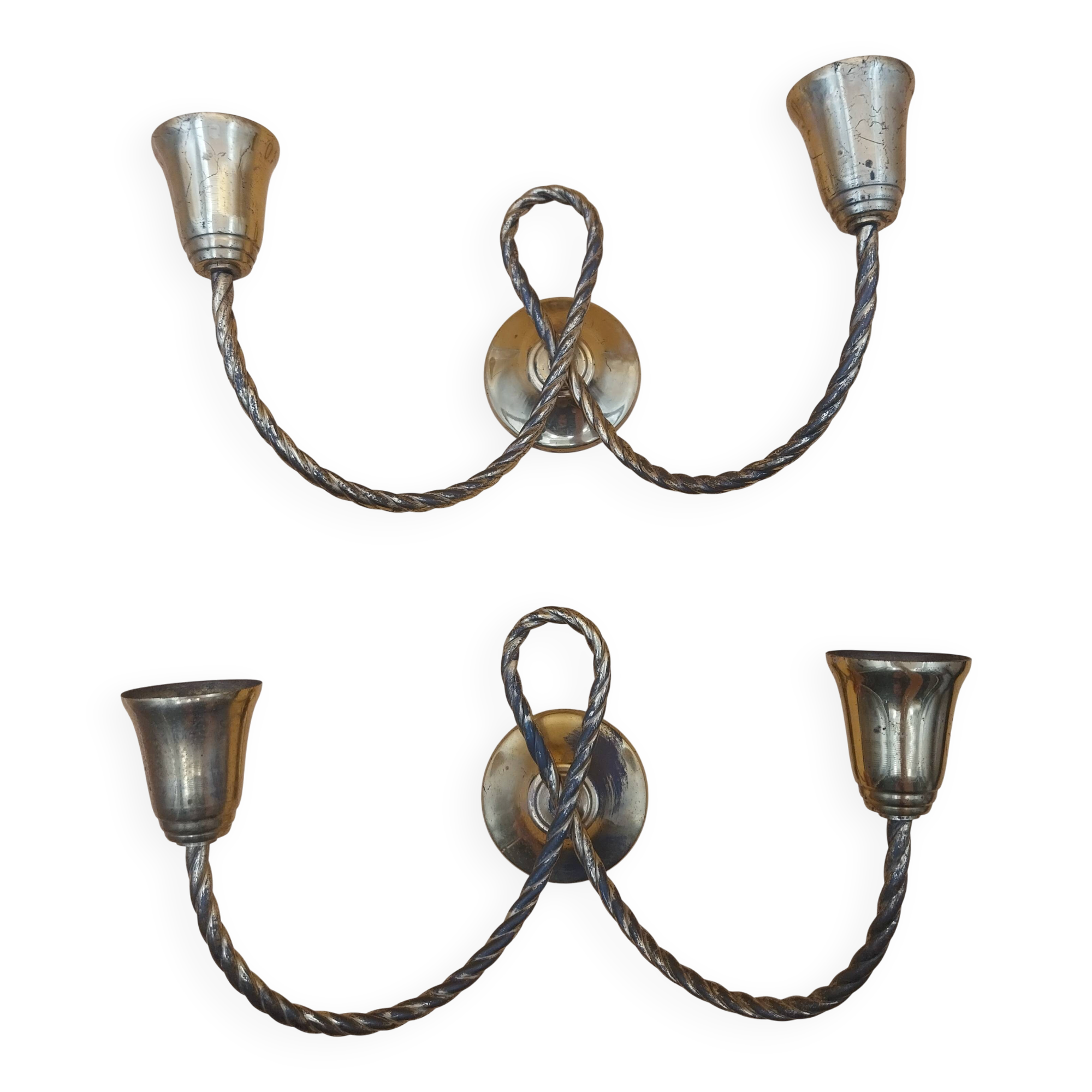 Paire d' appliques en laiton forme corde