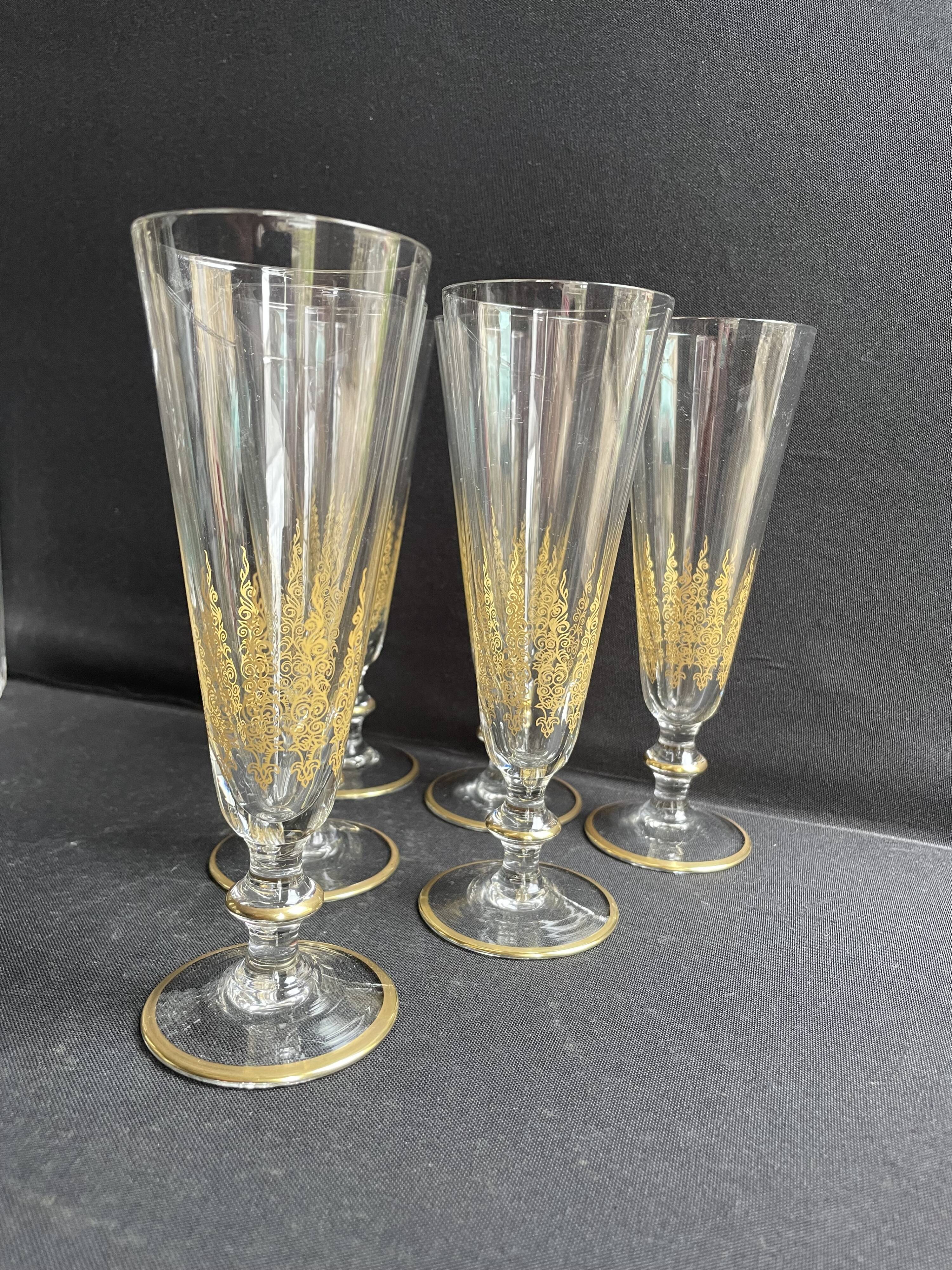 6 Champagne Flutes – Gold Crystal