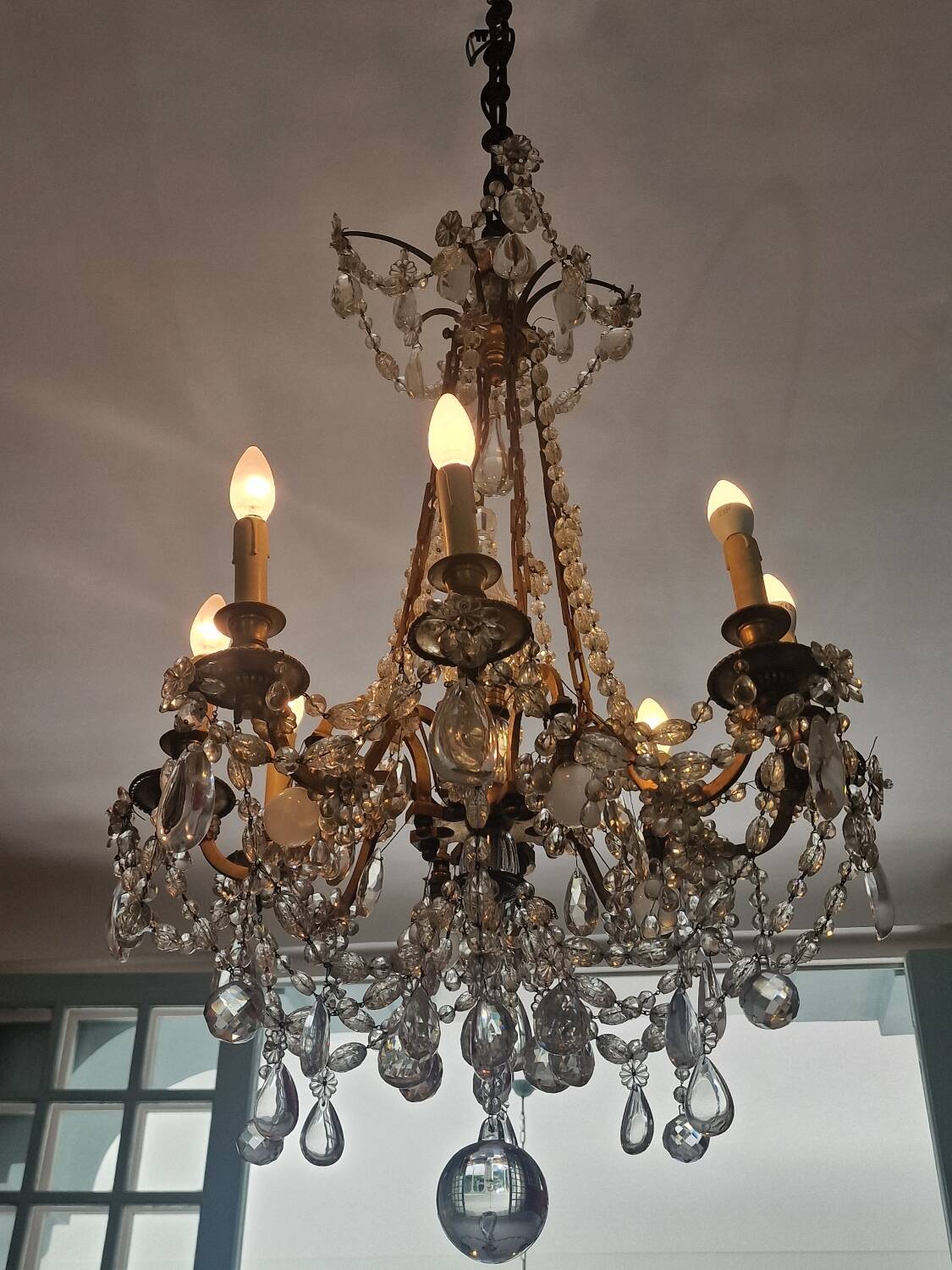 Old large chandelier with baccarat crystal tassels