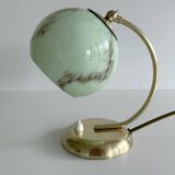 Lampe Art Deco Verre Vert Laiton