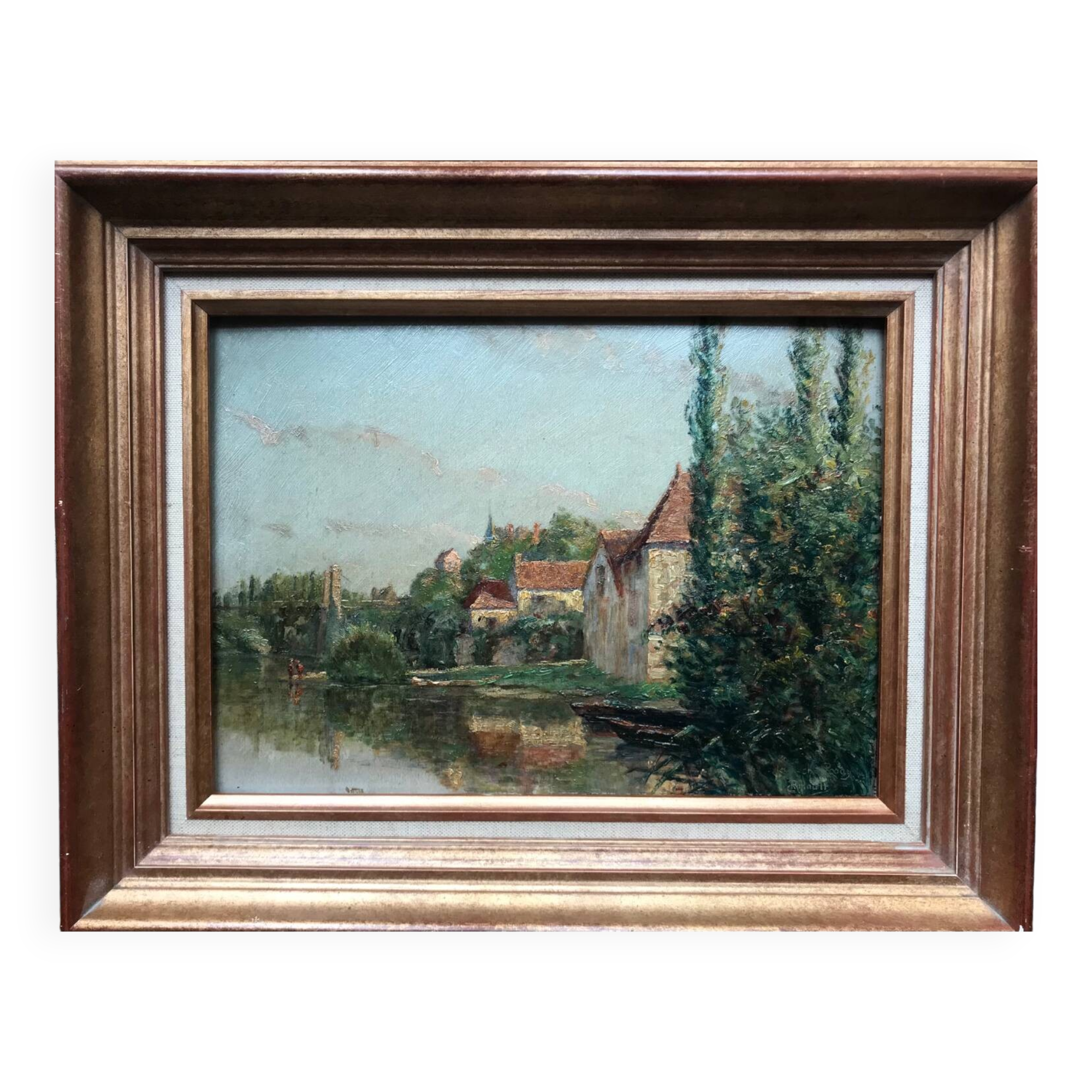 Charles ripault, active early 20th century. la roche-posay. oil/cardboard.