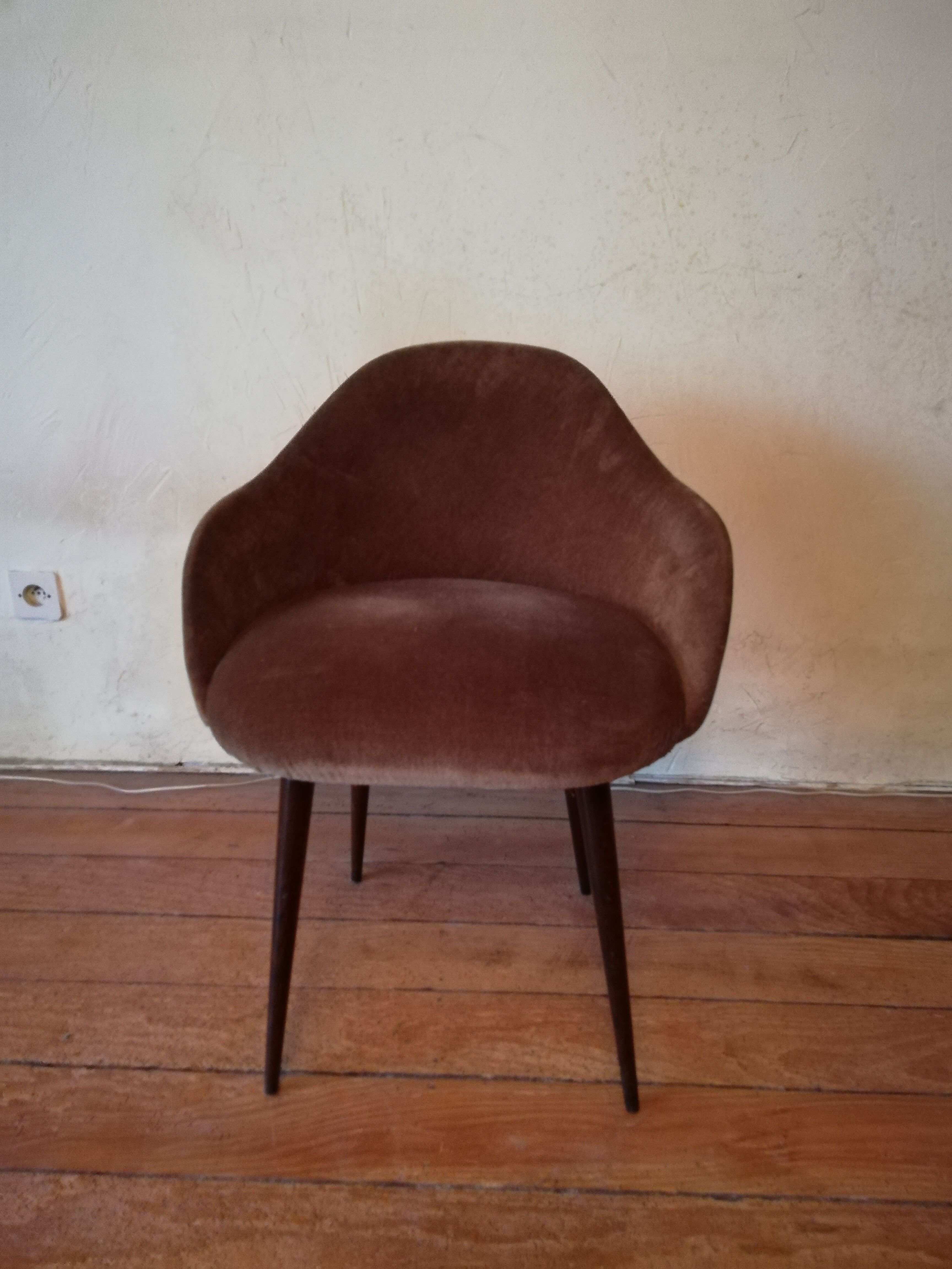 Brown velvet armchair year 50