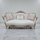 Louis XV salon in white and gold with tufting - Handmade in beech wood.