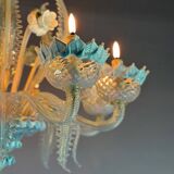 Venetian Chandelier In Murano Glass Two Tones Of Blue, Circa 1940, 8 Arms Of Light
