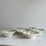 6 large slip bowls, floral and strawberry pattern