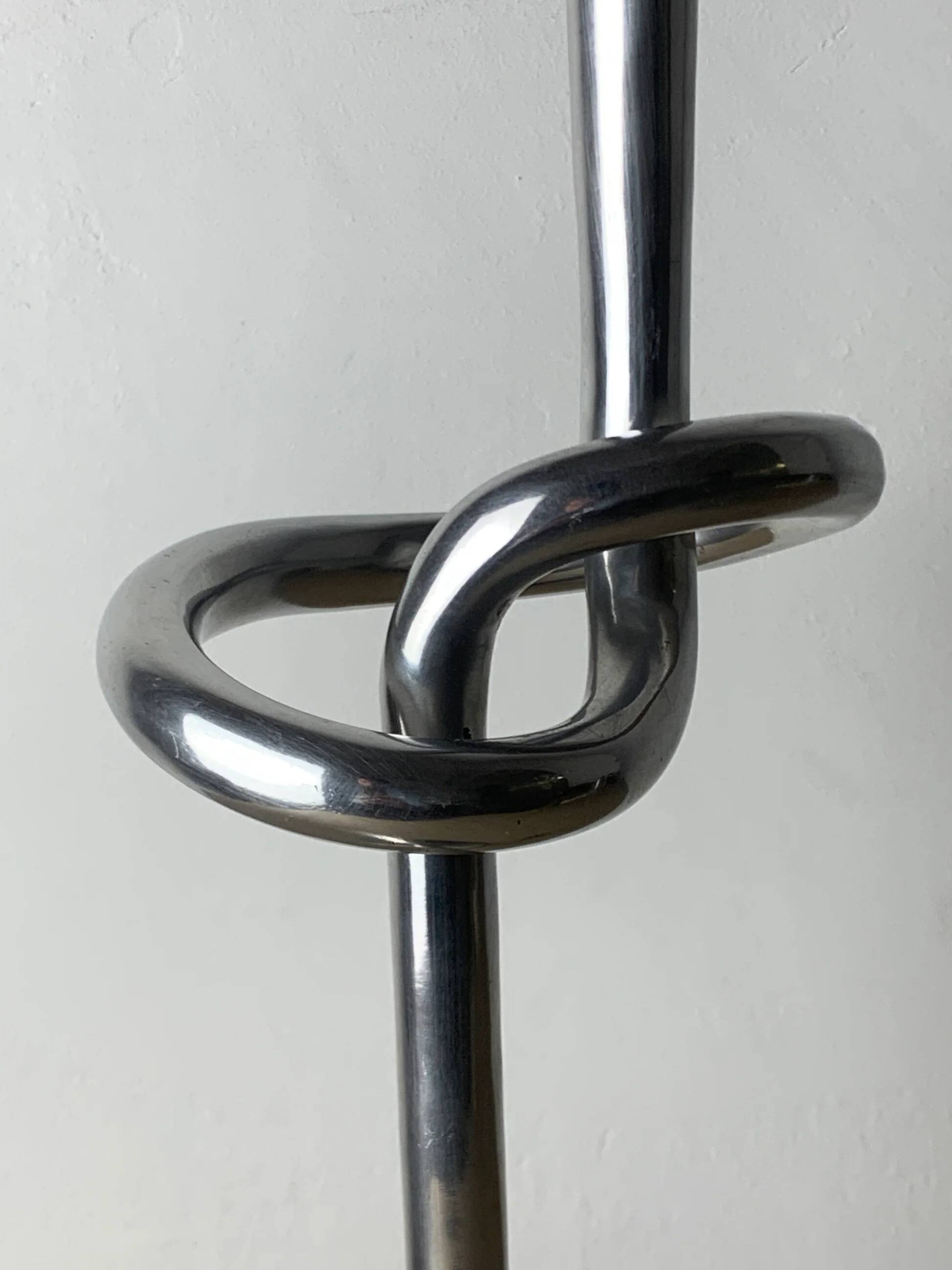 XL knotted candlestick in solid aluminium, Italy, 1980