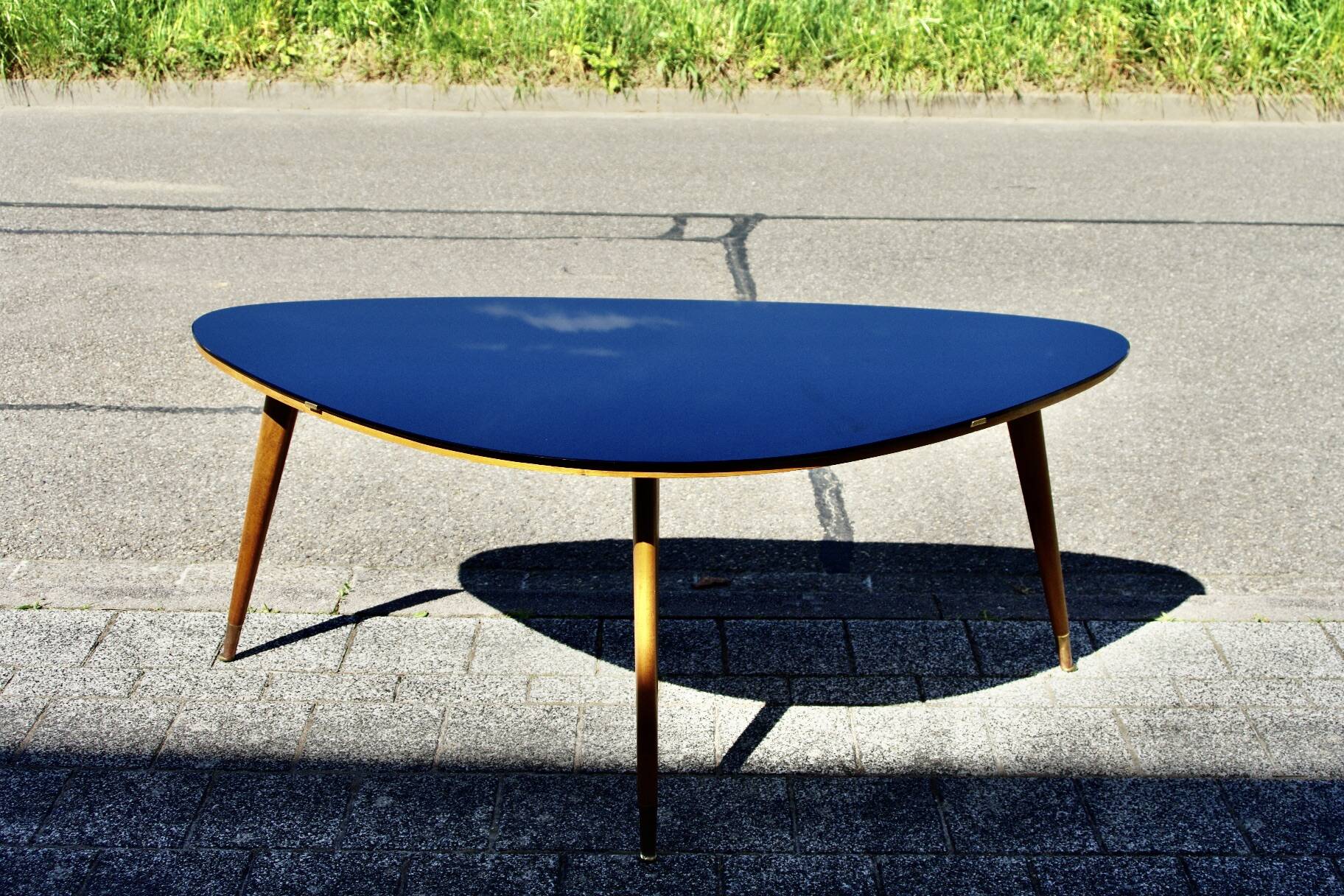 Vintage coffee table in black opaline beech in organic shape 1950