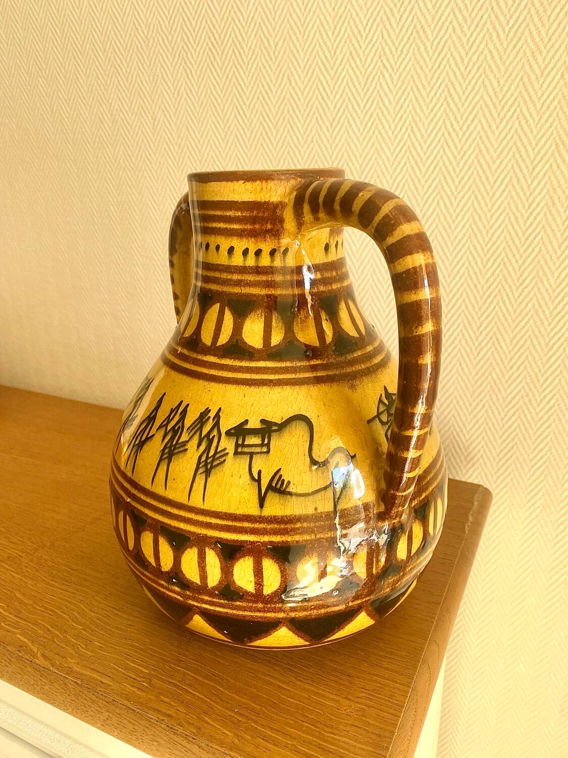 Large vintage ethnic vase with tribal decor