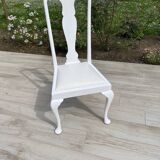 4 English white lacquered Chippendale chairs with faux leather seats