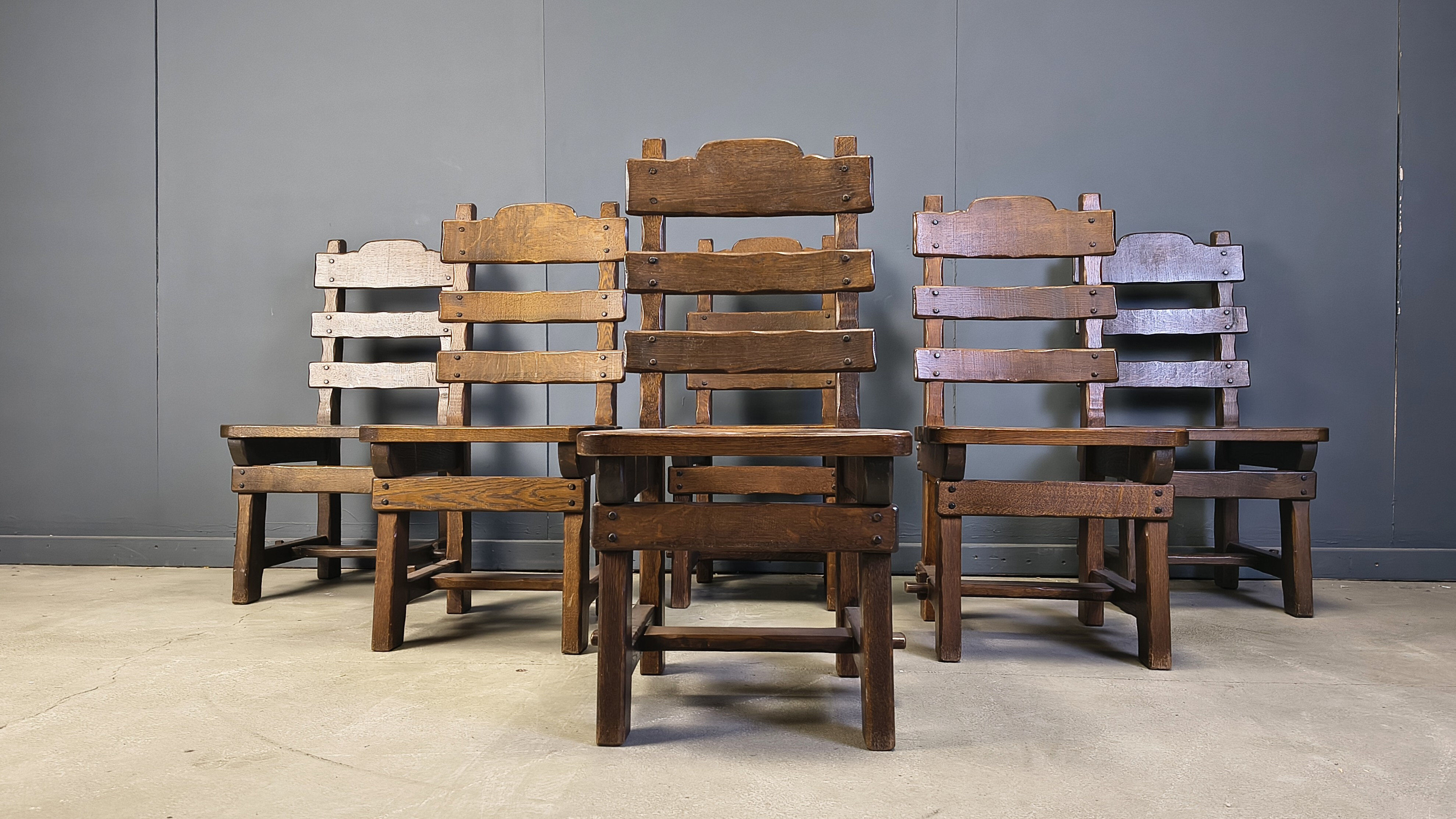 Vintage brutalist dining chairs, set of 6 - 1960s