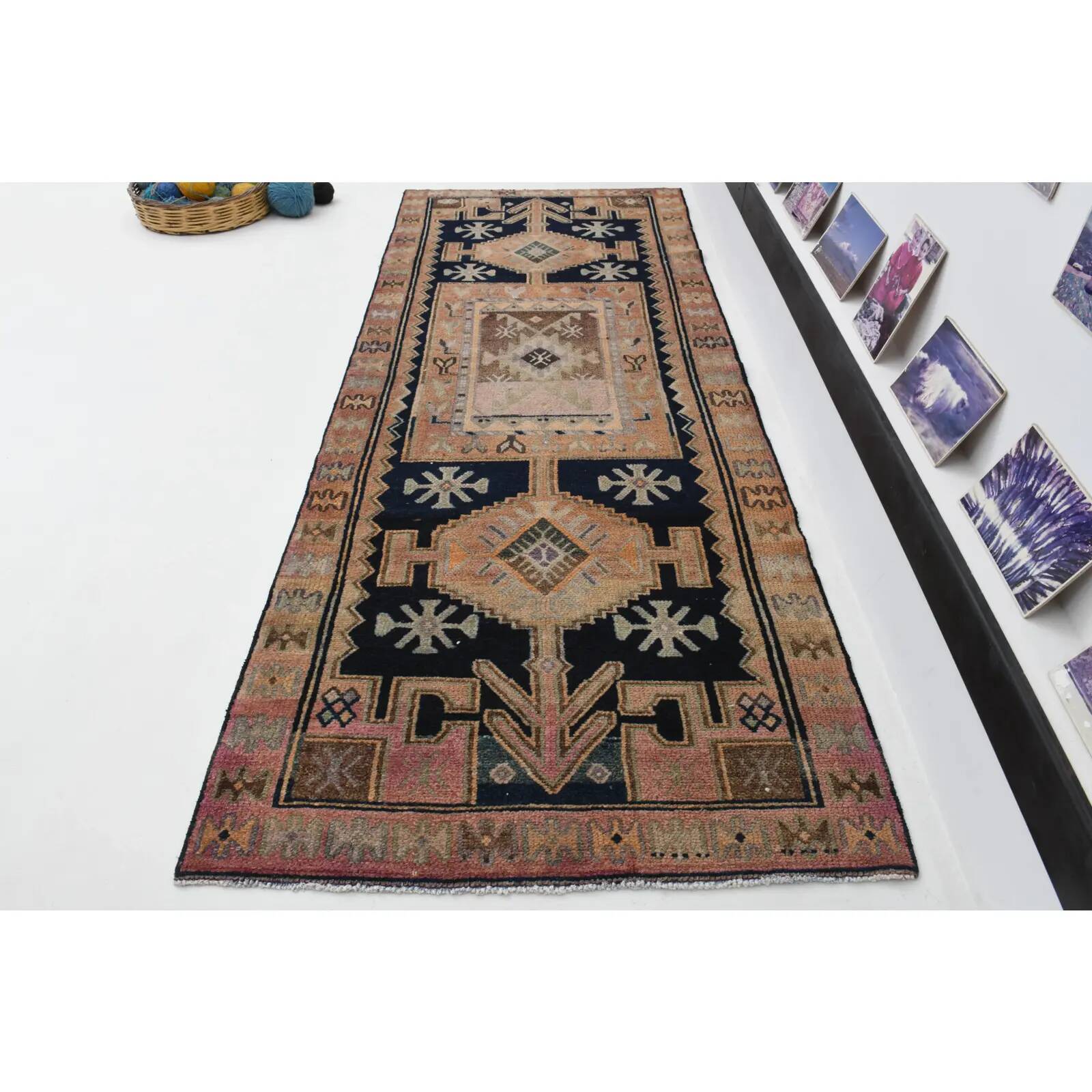 Vintage Turkish Oushak handmade wool cotton tan runner rug 114x285