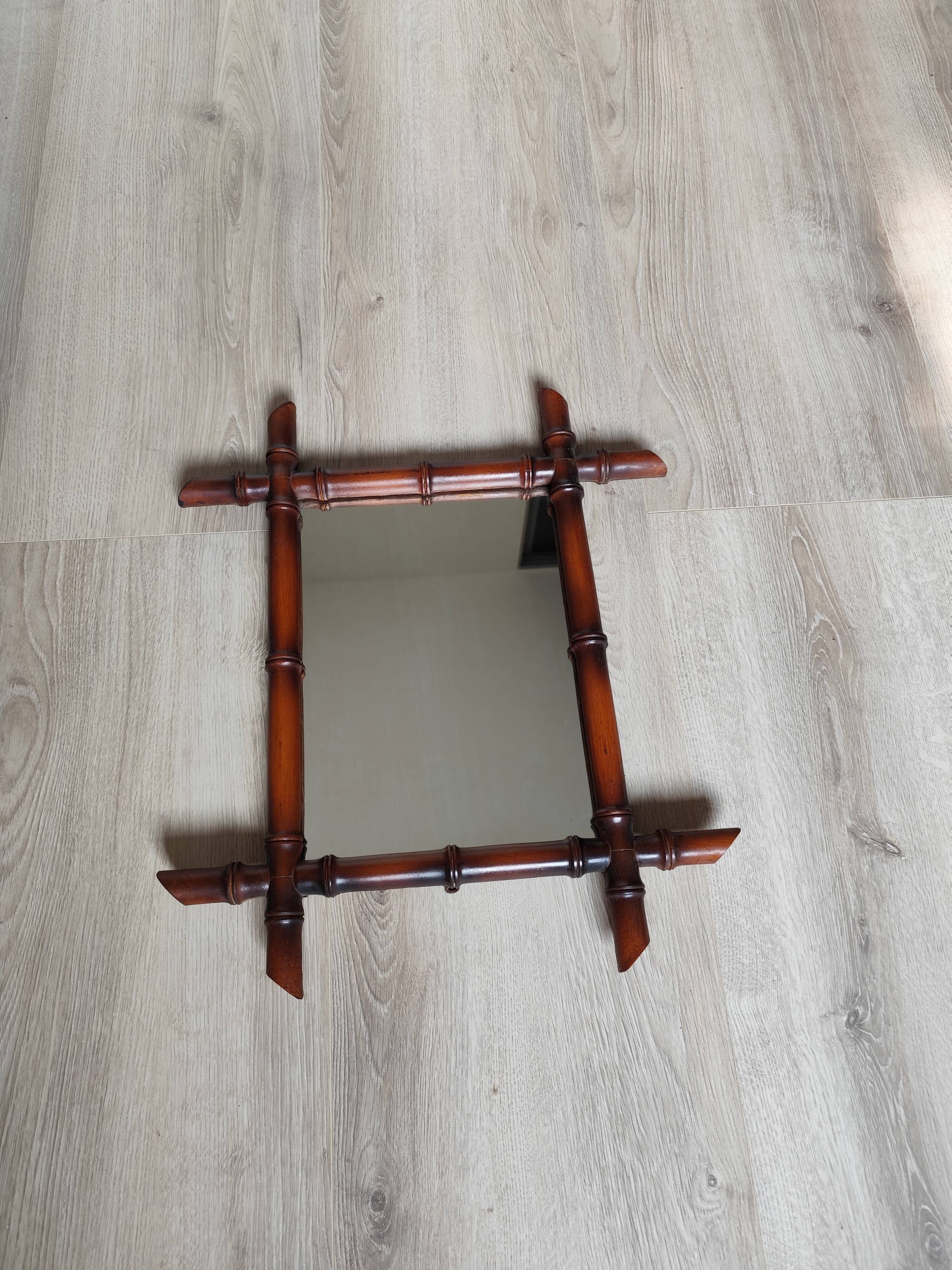 Miroir bambou ancien vintage 50x42cm