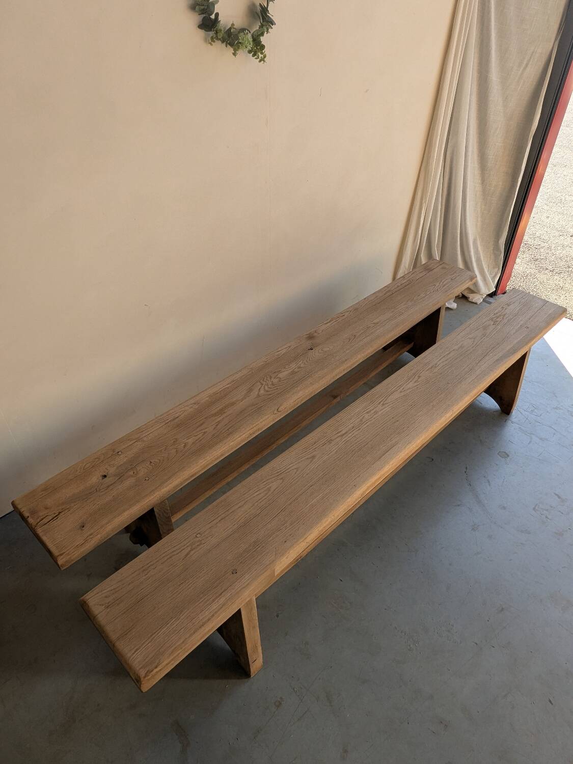 Large solid wood farm benches