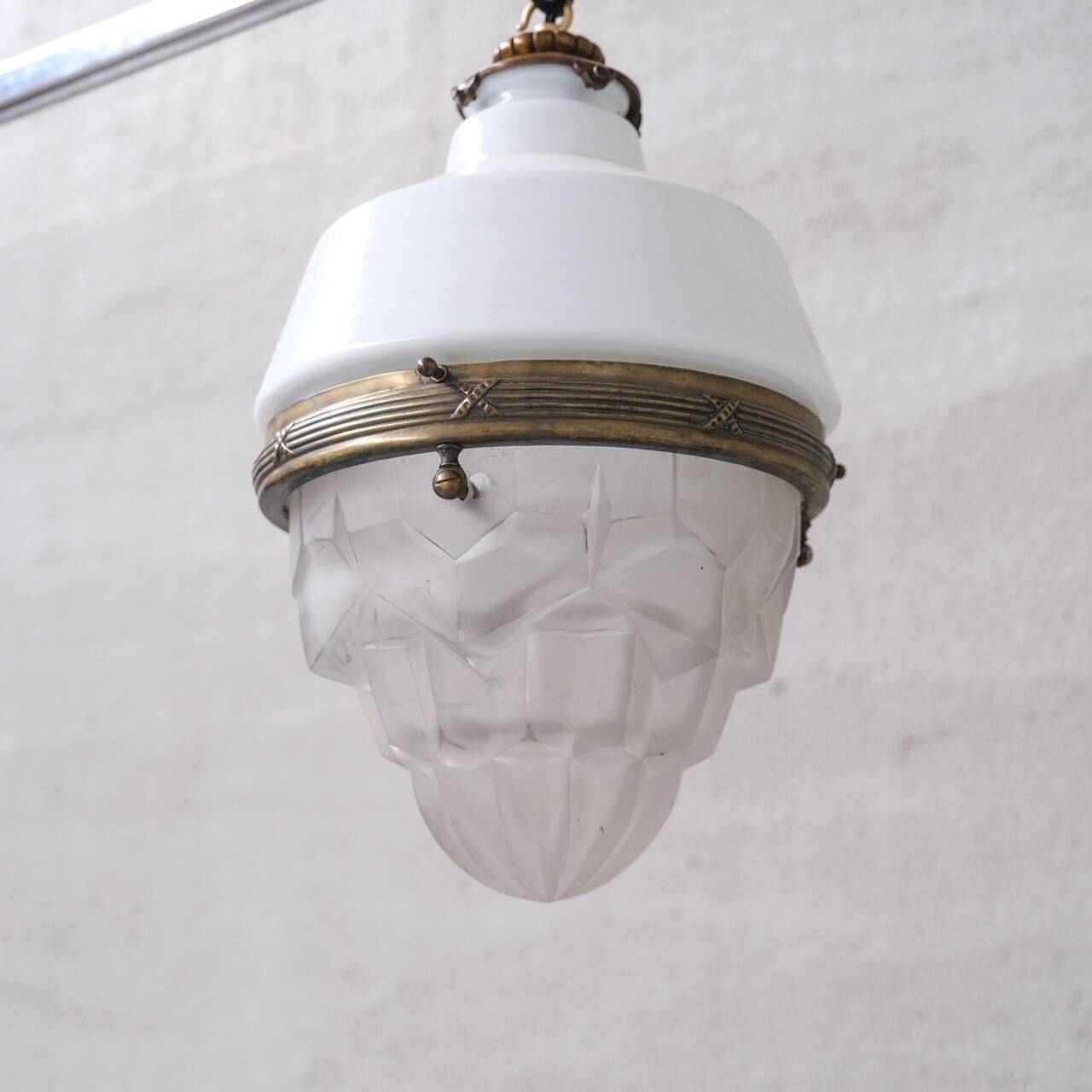Two Tone Antique Glass and Brass Pendant Light
