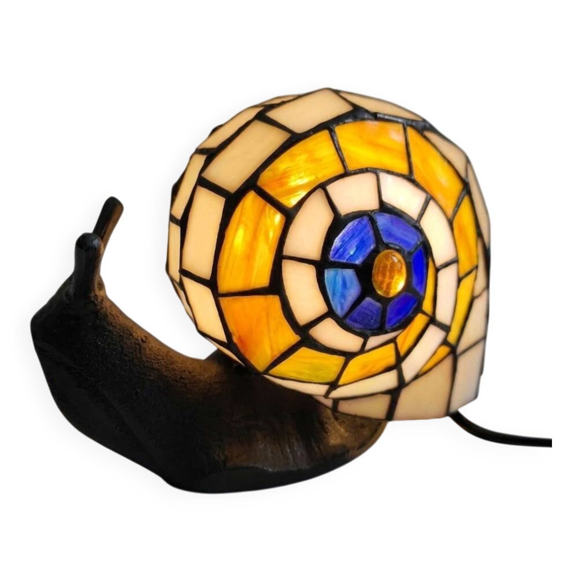 Tiffany-style lamp in the shape of a snail.
