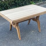 Renovated art deco table in solid oak, rectangular, extendable, 220cm