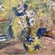1930s/1950s, Watercolor Gouachée Figurant Un Intérieur Au Bouquet De Fleurs.