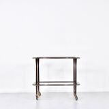 Mahogany brass and glass drinks trolley from italy, circa 1950