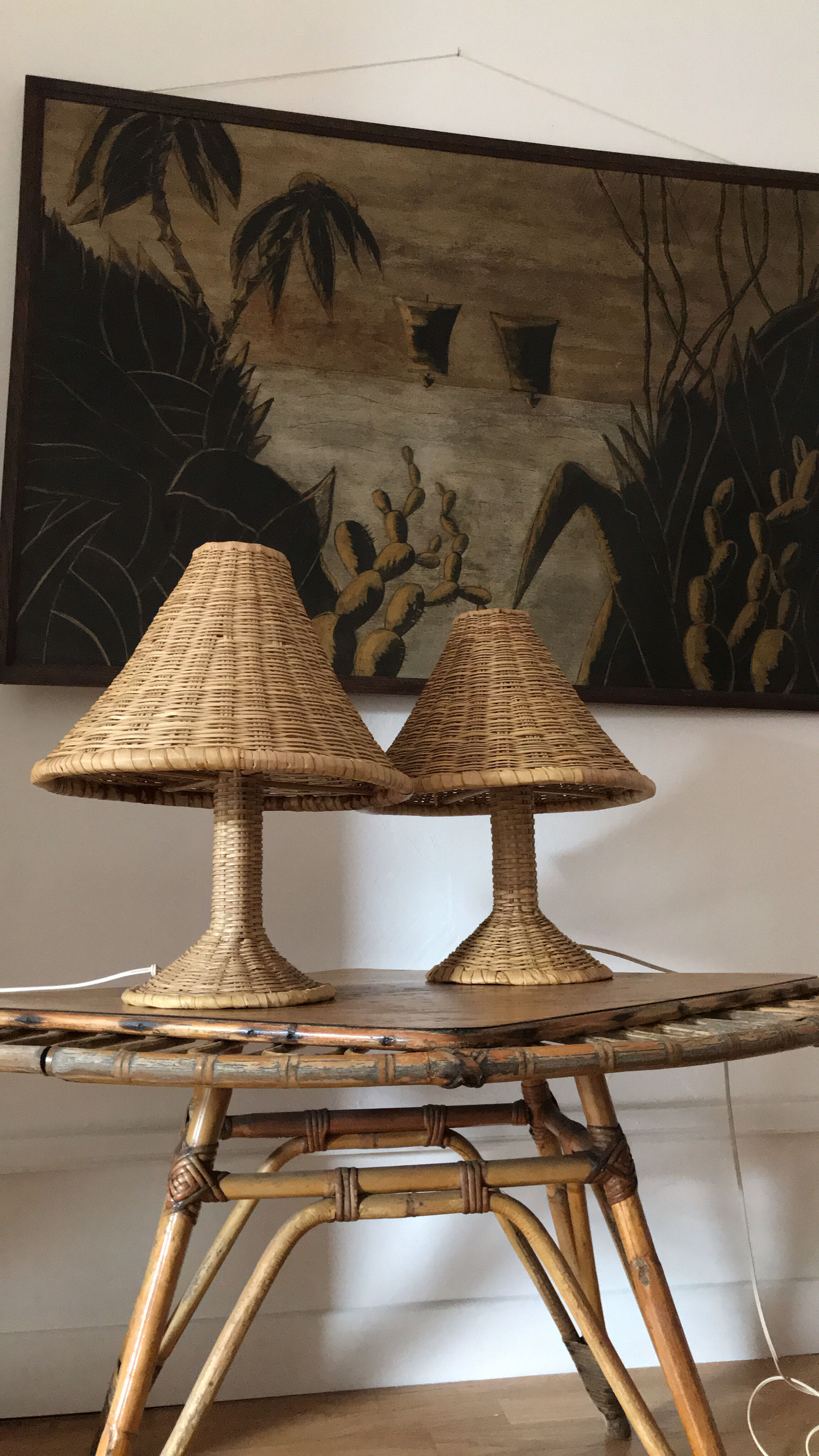 Pair of wicker lamps