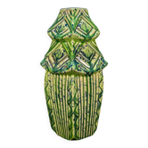Antique French majolica vase, pagoda and bamboo, circa 1900.