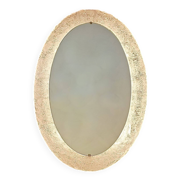 Erco large oval wall light with mirror in melted ice acrylic, 1970s