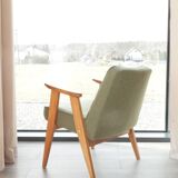 Fauteuil vintage vert l'olive bouclé model 366