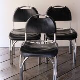Chaises en cuir noir '70