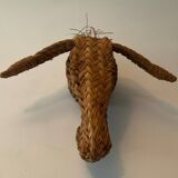 Vintage donkey head in raffia and wicker