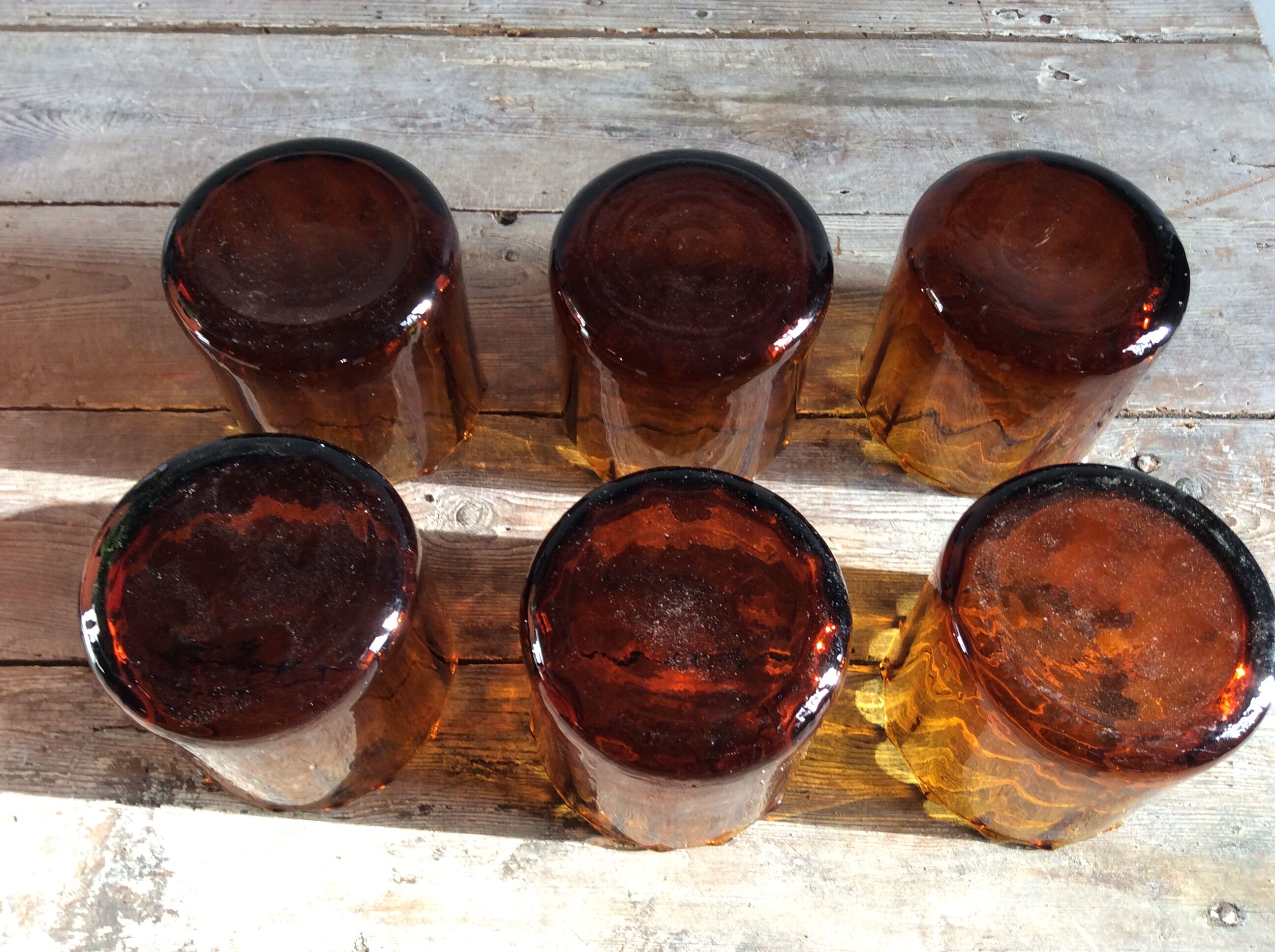 Series of 6 amber glasses