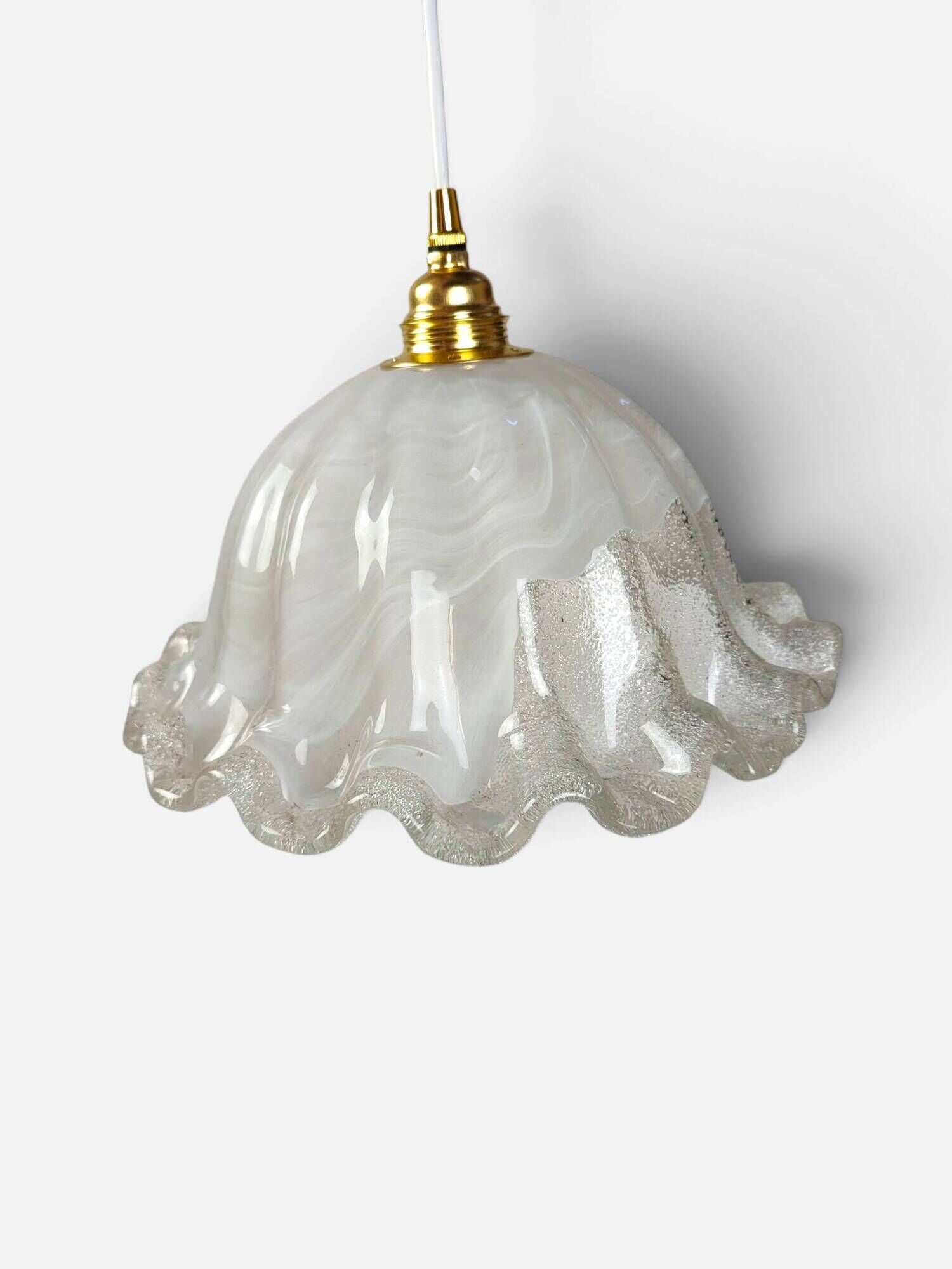 Suspension corolle 70s en verre de Murano texturé