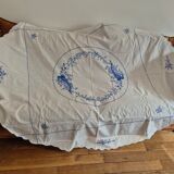 Nappe ronde et ses 8 serviettes brodées main début 20ème en percale de
