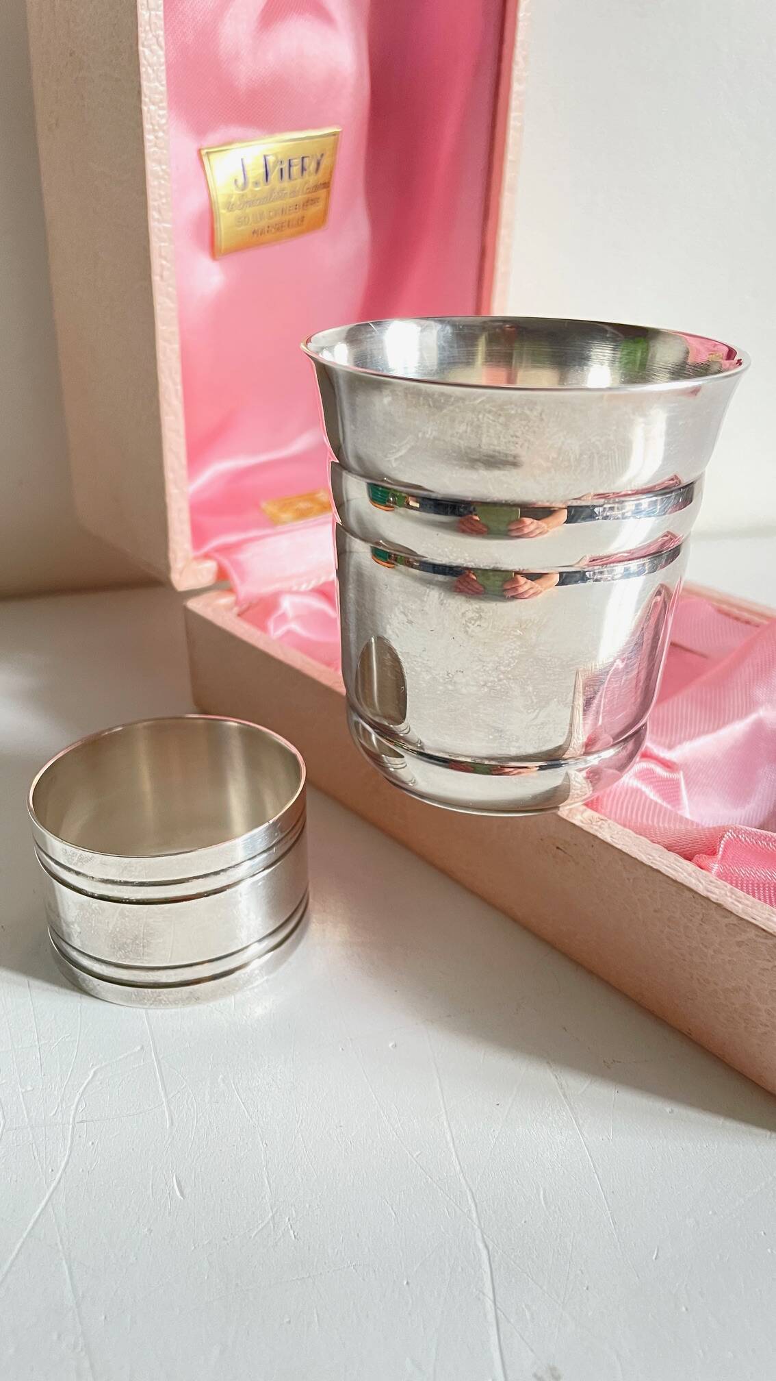 Silver-plated glass and napkin ring by UDNER