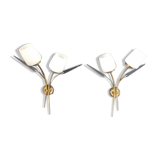 Lot of 2 brass wall lamps and chiseled glass