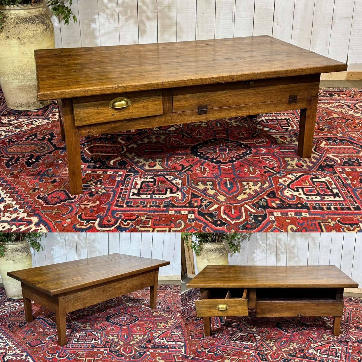 Table basse en noyer fin XIXème - ancienne table de ferme