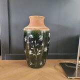 Vase de sol West Germany 7901-45 vert à motifs fleurs peints