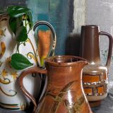 Pottery pitcher of La Borne in glazed stoneware art populaire