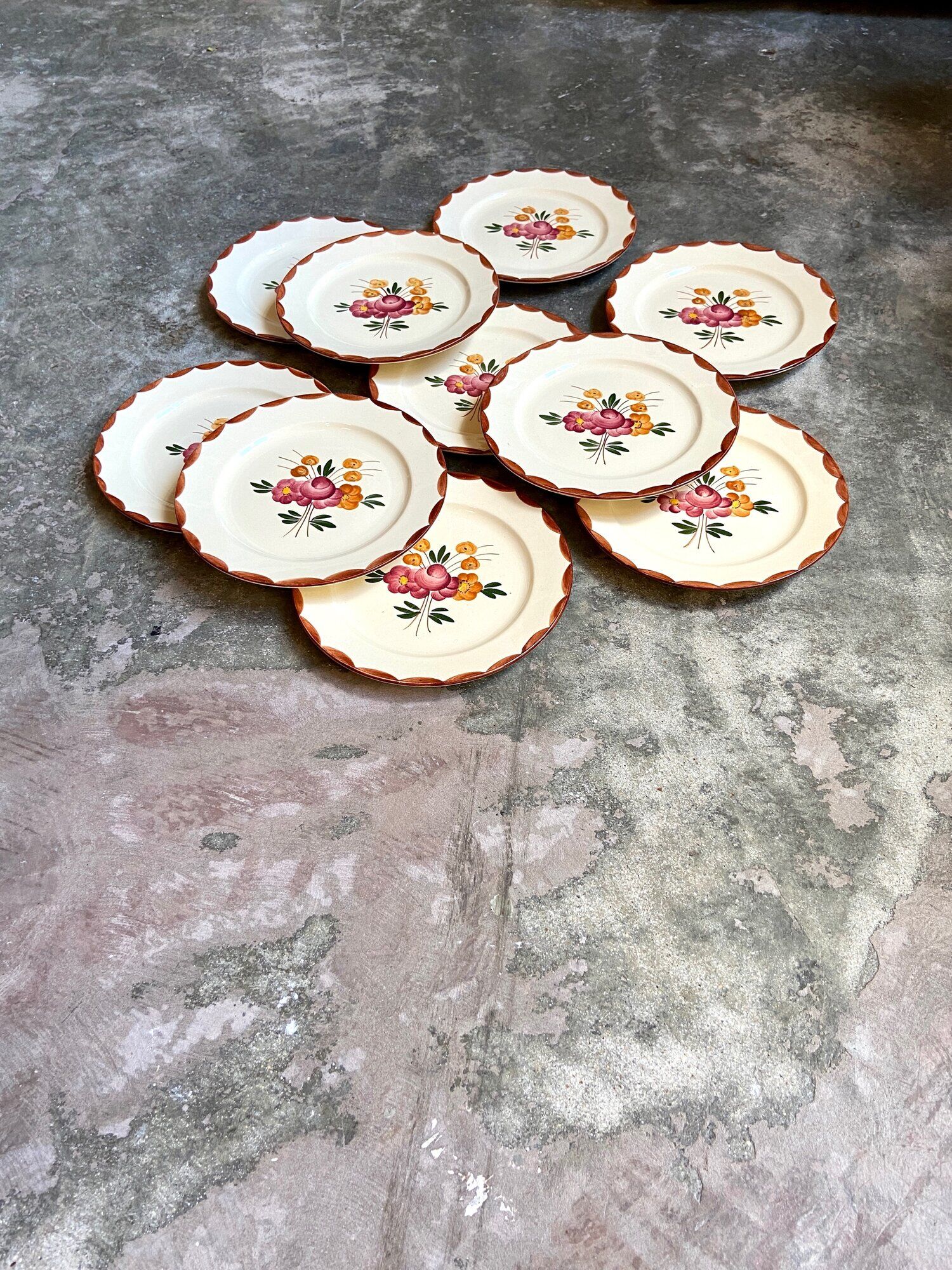 10 hand-painted Longchamp dessert plates, service "Agen" 1950s'