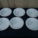 6 flat plates in Kahla porcelain made in GDR blue flower pattern diam 23.5 cm