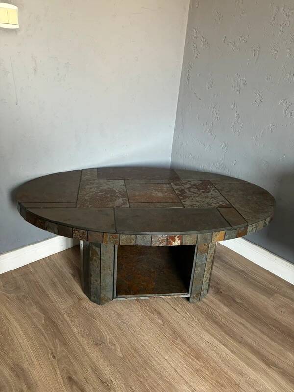 Brutalist Coffee Table – Stone Tile Rolling Table 1970s