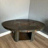 Brutalist Coffee Table – Stone Tile Rolling Table 1970s