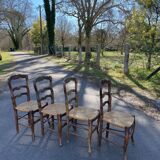 4 wooden country straw chairs