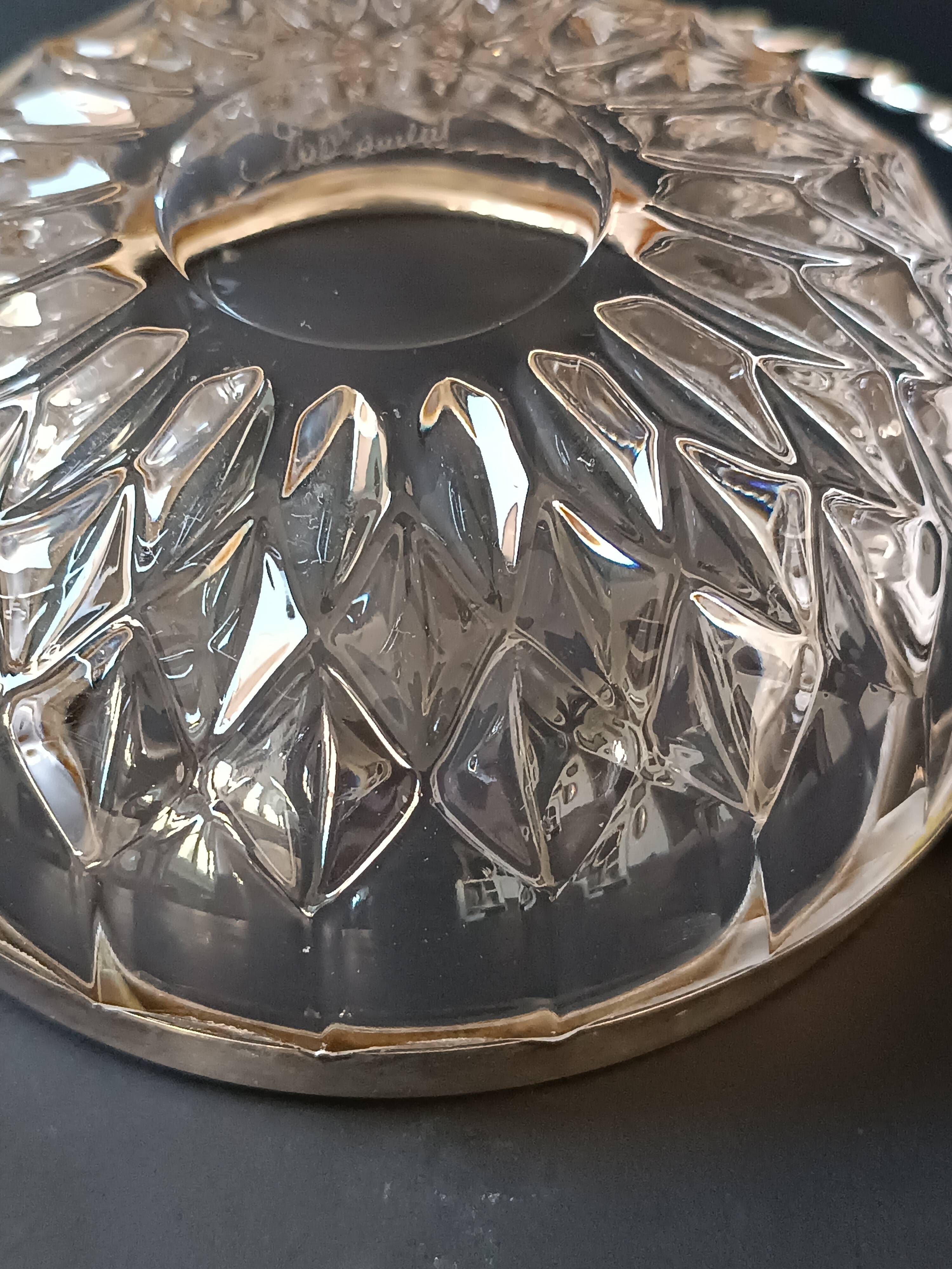 Cut crystal bowl, silver-plated metal mount, Val Saint Lambert