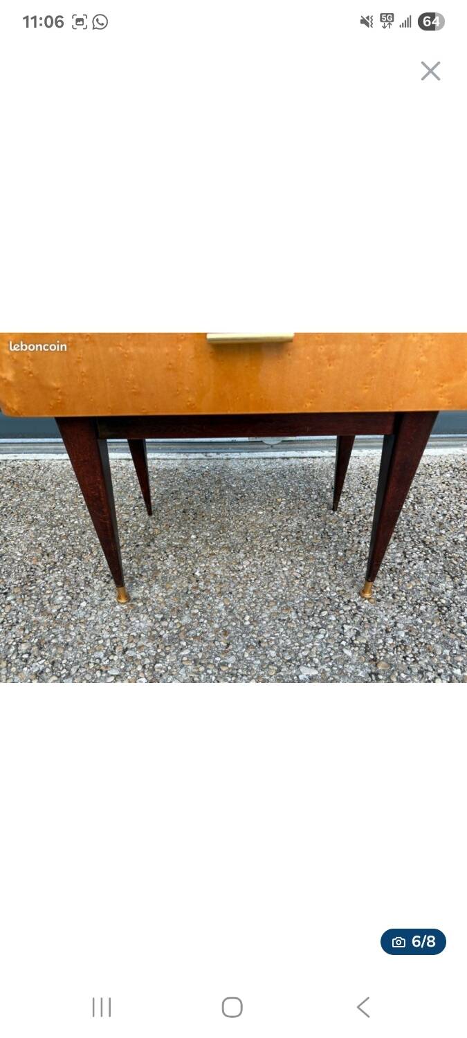 Vintage side table – 1950s/60s – burl wood & splayed legs