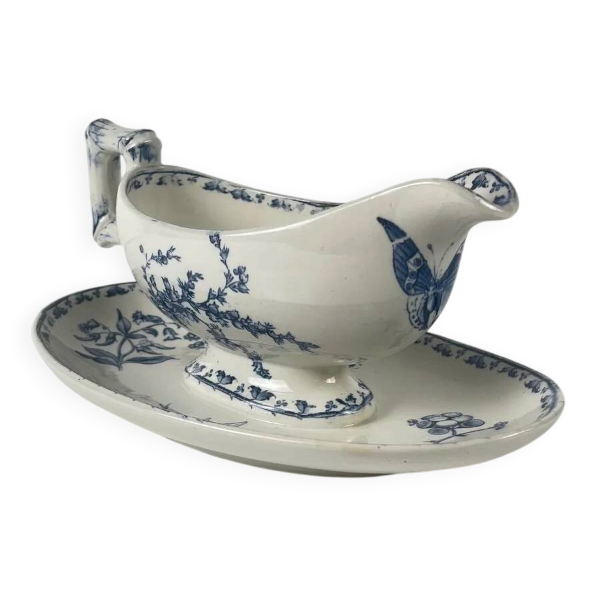 Saucière terre de fer "Carmen", Sarreguemines, bleu, 1875-1900