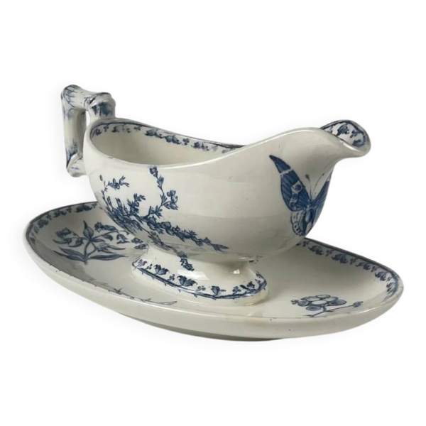Saucière terre de fer ''Carmen'', Sarreguemines, bleu, 1875-1900