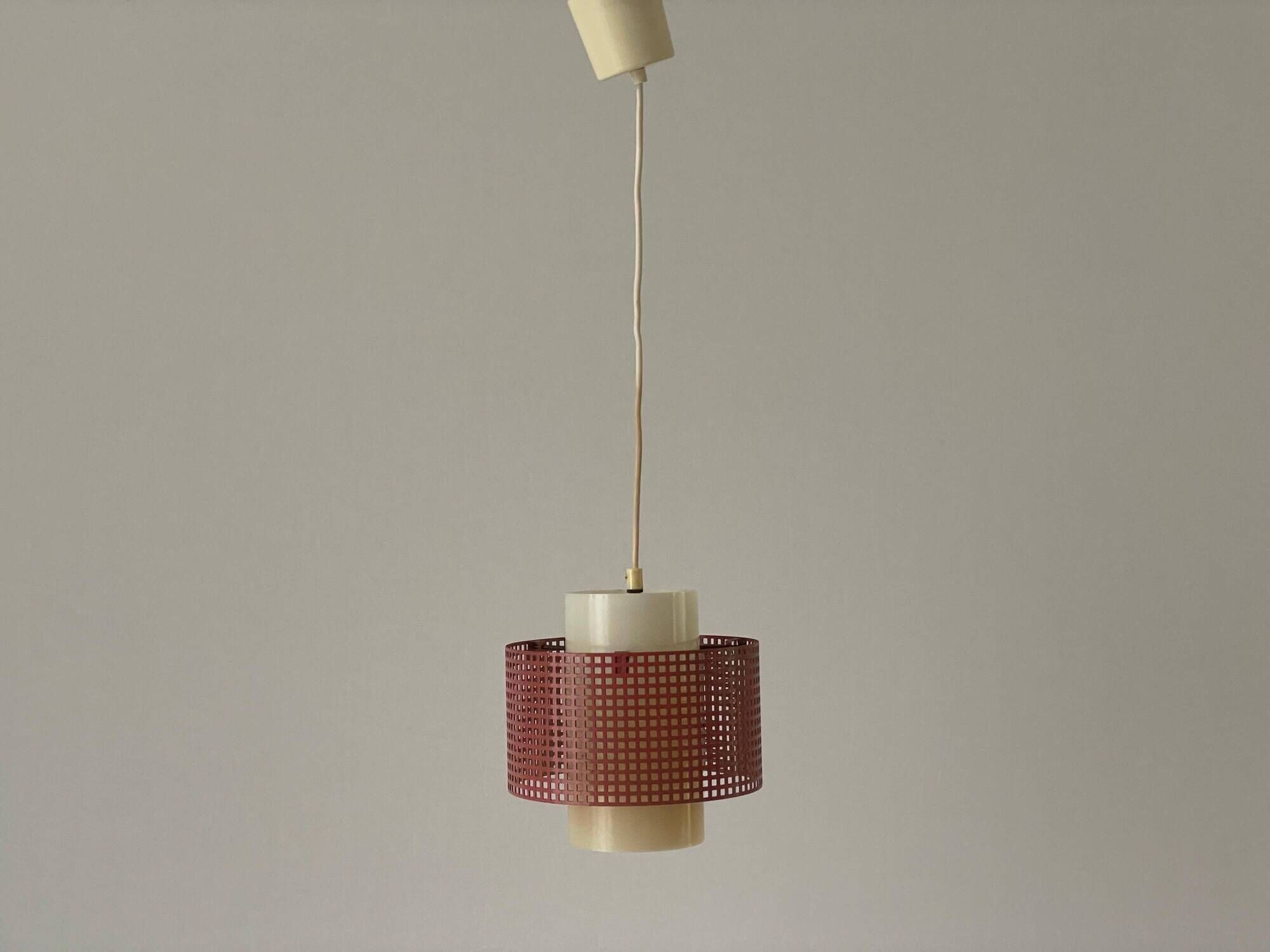 Suspended lamp in pink metal and plexiglass, Danish design, 1960s, Denmark.