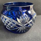 Vase cristal taillé overlay bleu cobalt