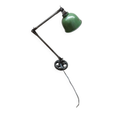 Old industrial workshop lamp two arms green enamel globe