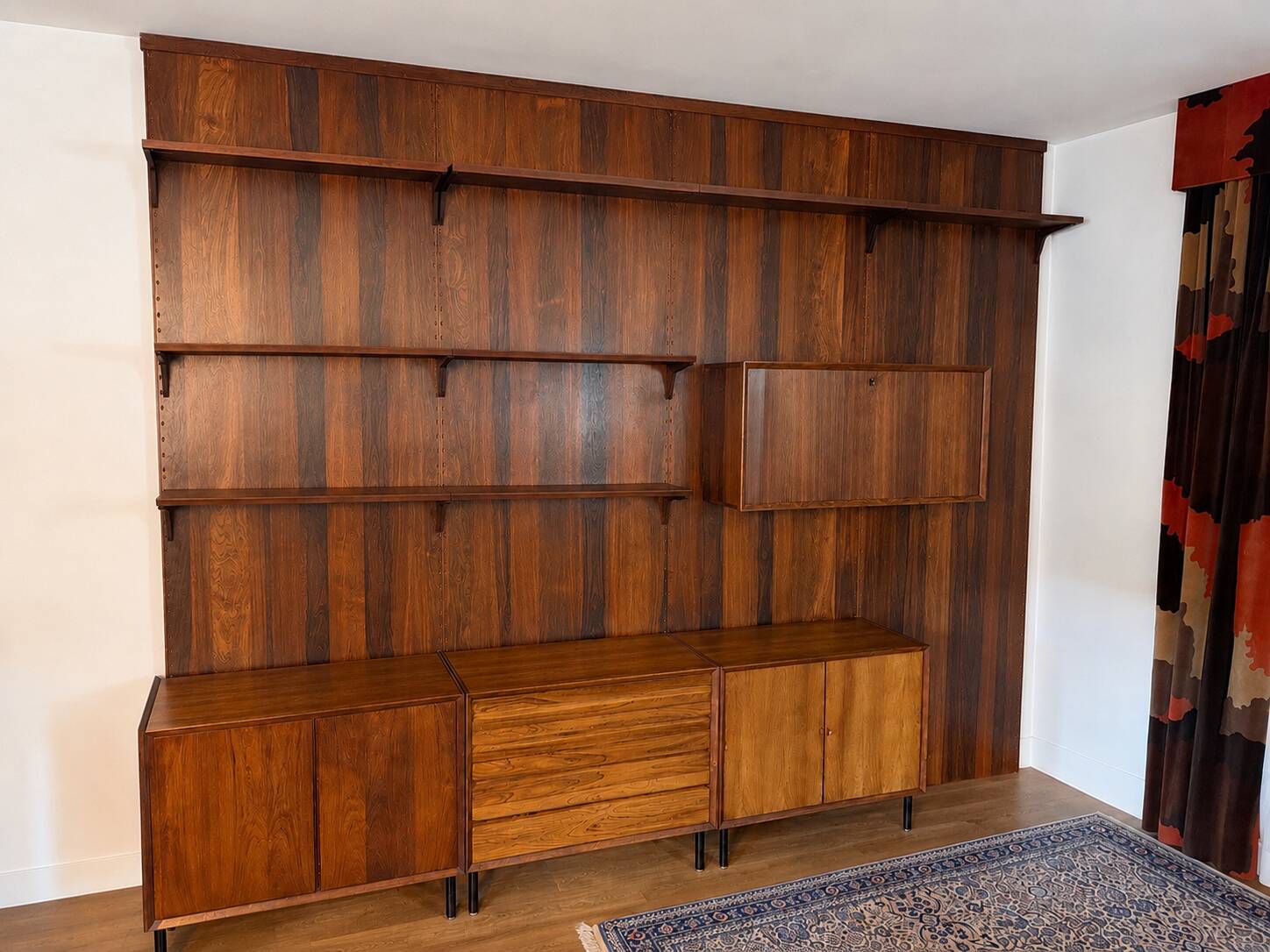 Library and rosewood wall panels from the 1970s.