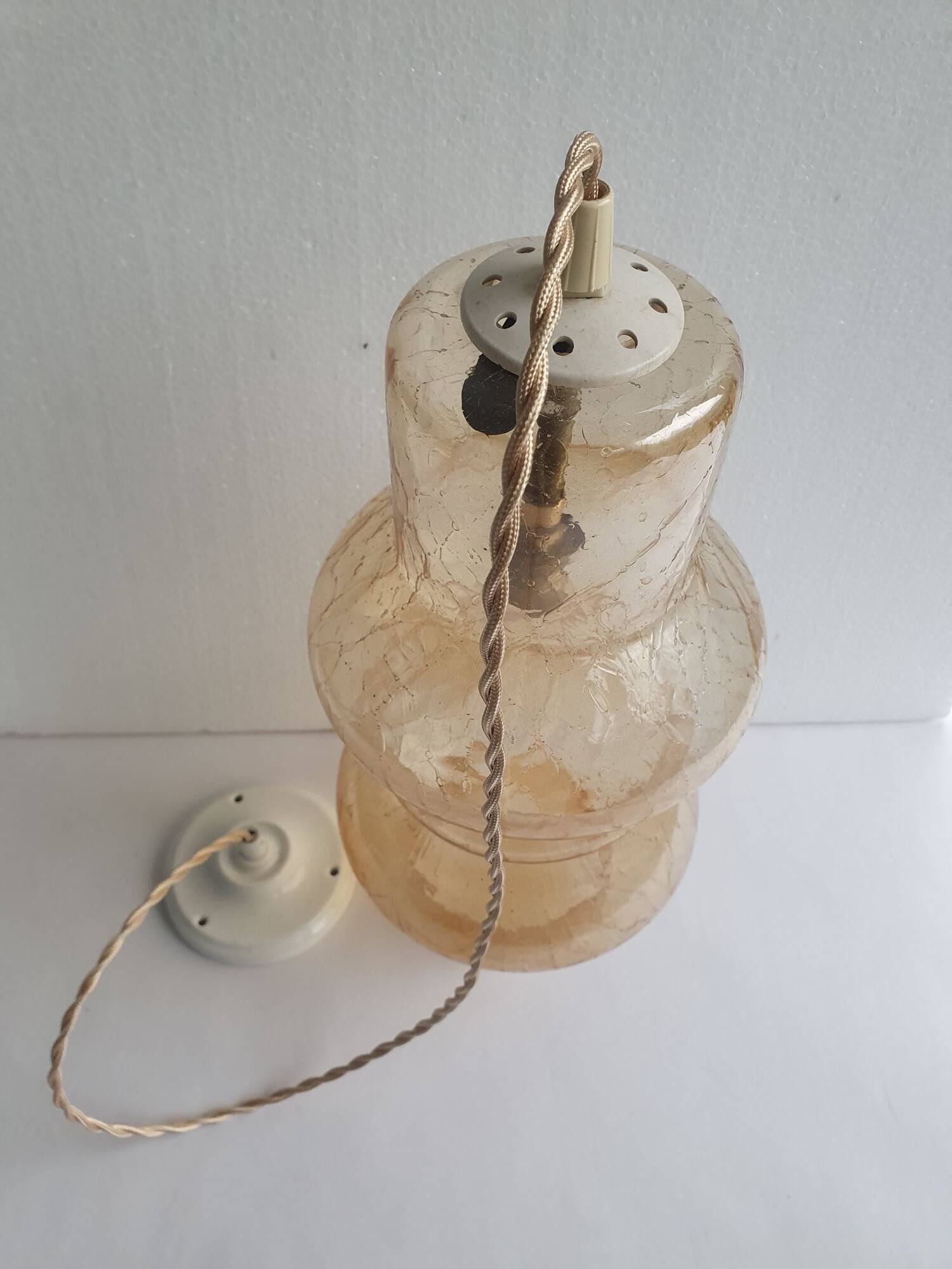 Large vintage brown glass hanging lamp